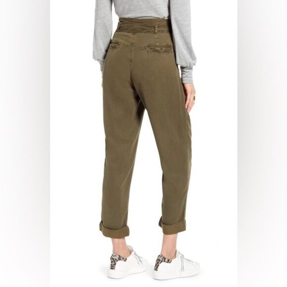 Treasure & Bond Olive Sarma High Rise Tie Paperbag Waist Cuffed Pants NWT Sz:2 - Picture 3 of 7